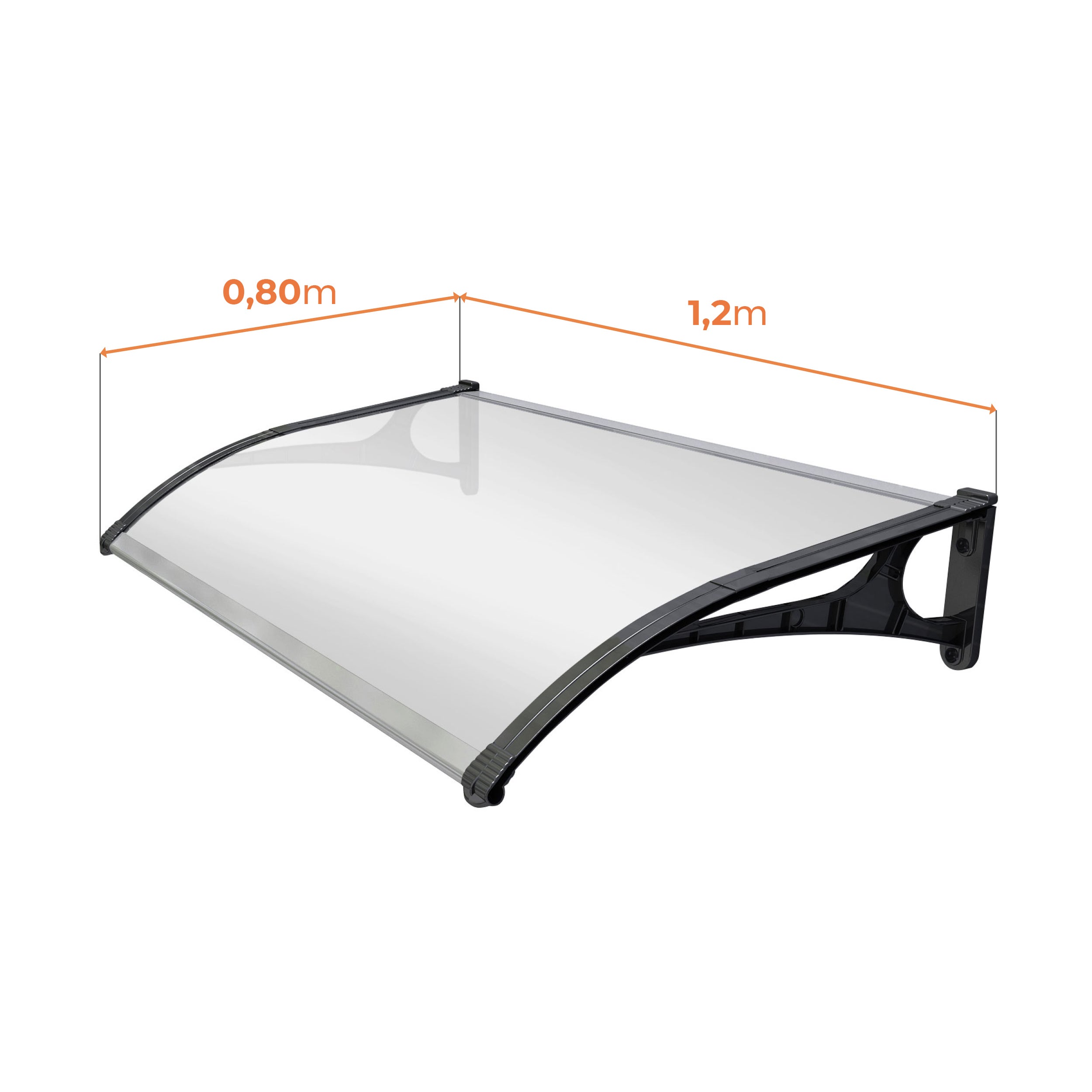 Marquise de Porte Extérieur 120x80 cm - Polycarbonate Solide 2,7mm Très Résistant - Supports Robustes en Aluminium - Panneau Transparent Anti UV - 8