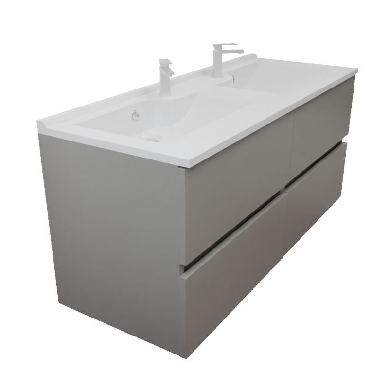 Meuble double vasque 140 cm ROSALY INOX- Gris- Plan vasque en - 2