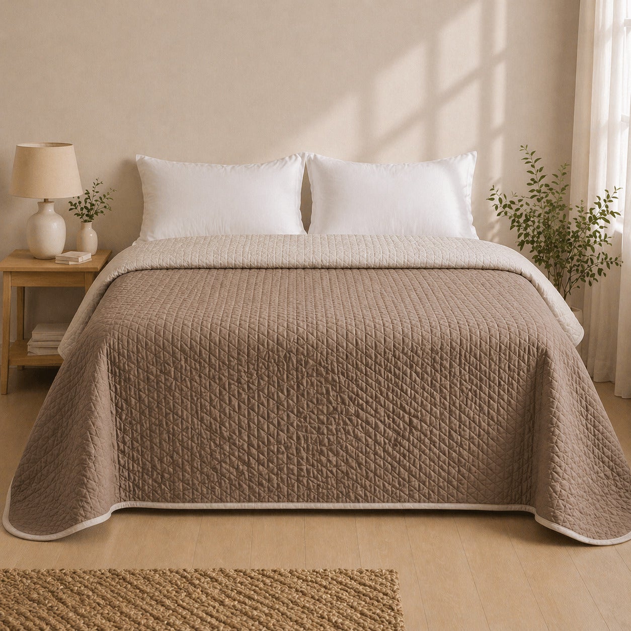 Colcha Bicolor Reversible Cuero/Lino Cama 180cm Donegal Collections - 6