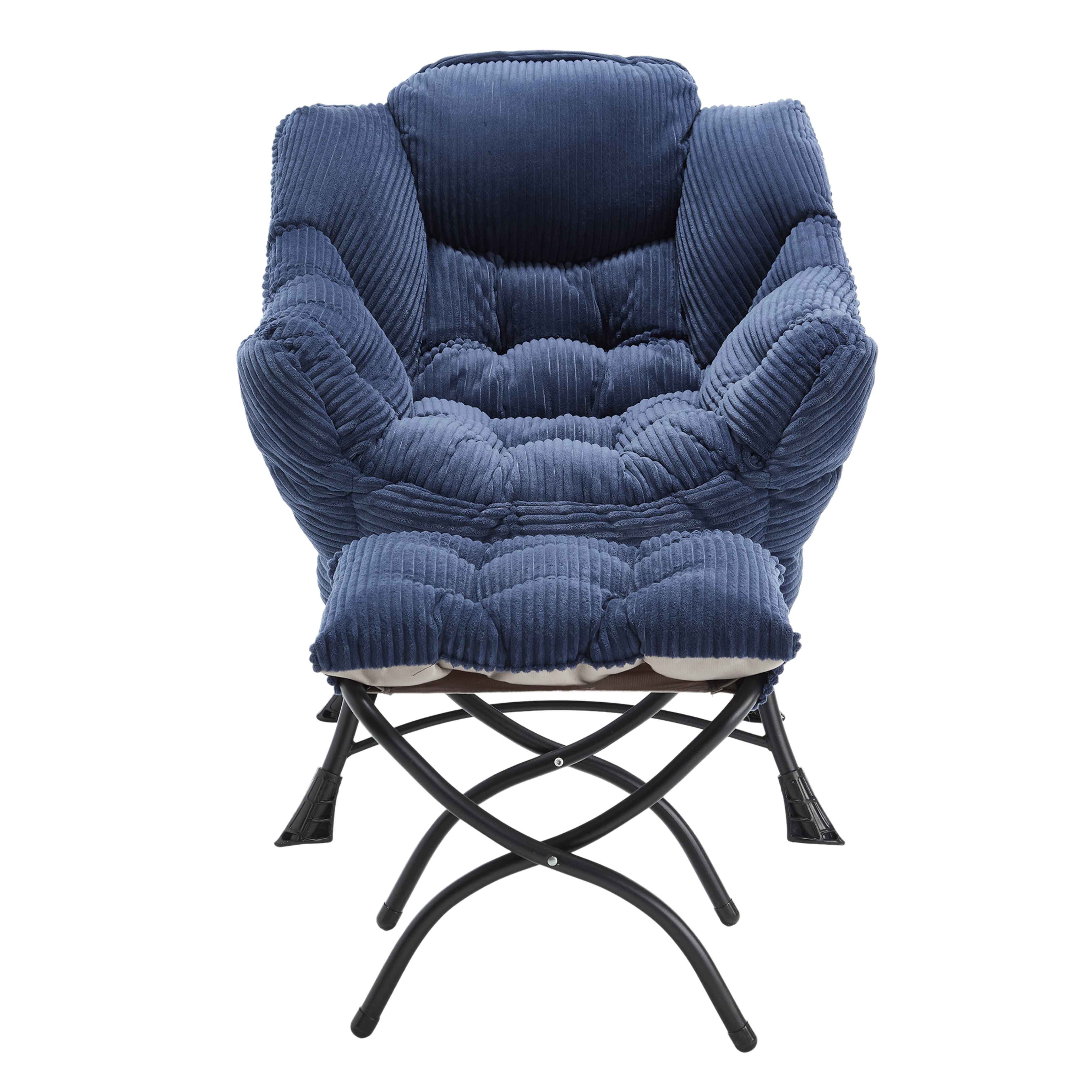 Chaise Longue Ergonomique avec Ottoman et Pochette Latérale, Fauteuil Lounge Confortable en Coton PP, Relaxation et Rangement Pratique, Bleu marine - 7