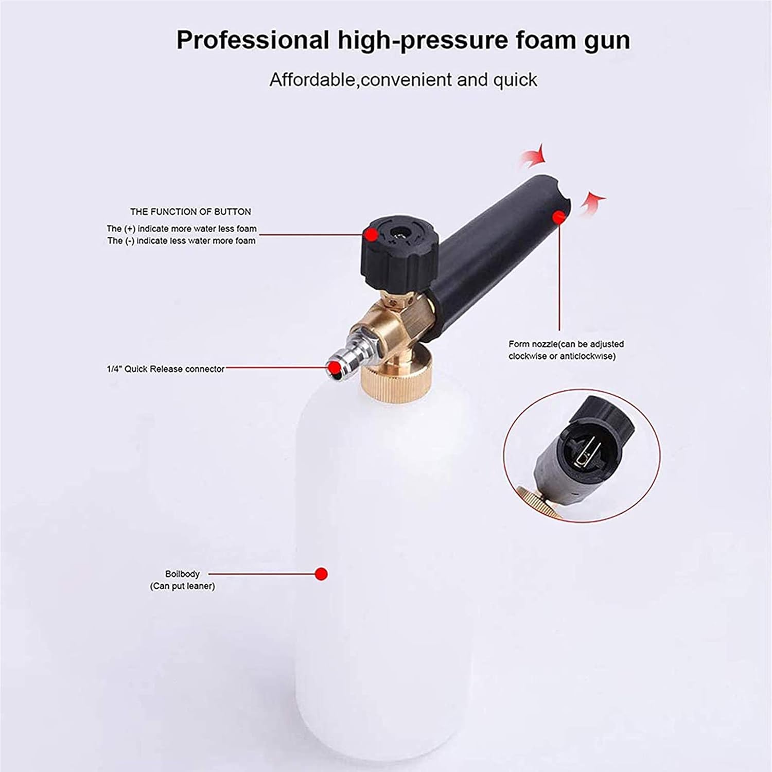 Nettoyeur haute pression lance à mousse avec 5 buses de pulvérisation, 1 l, fermeture rapide réglable 1/4