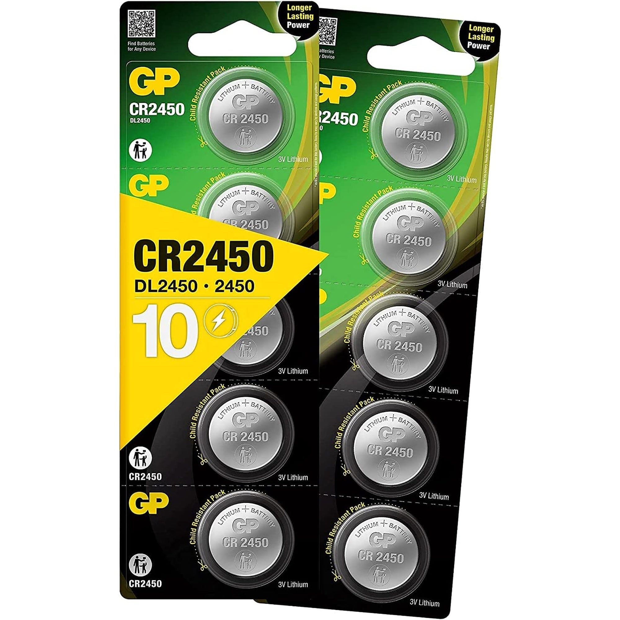 GP CR2450 3V Lot De 10 Piles Bouton CR 2450 Au Lithium Pur Plus 