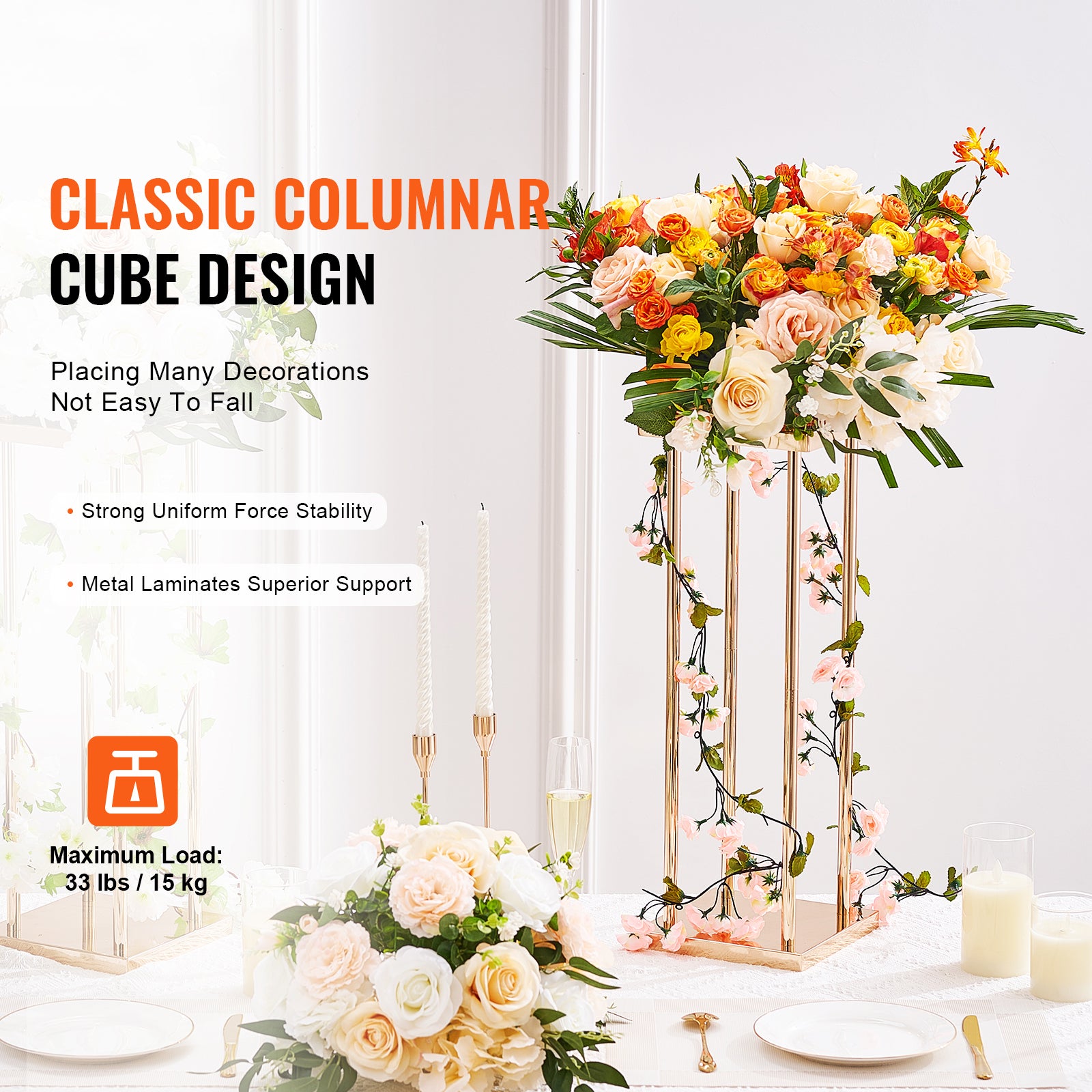 Lot de 4 supports fleurs mariage SucceBuy en métal doré, hauteur 80 cm avec stratifié, présentoir cylindrique pour fête et réception - 4