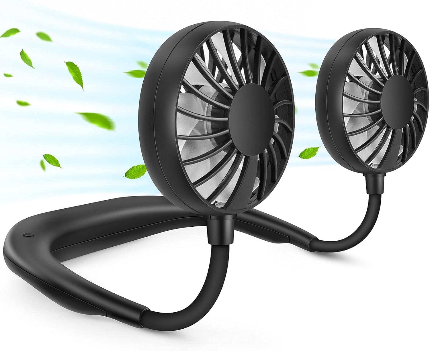 Przenośny wentylator na szyję, bez użycia rąk, ładowany przez USB (3 regulowane prędkości), czarny