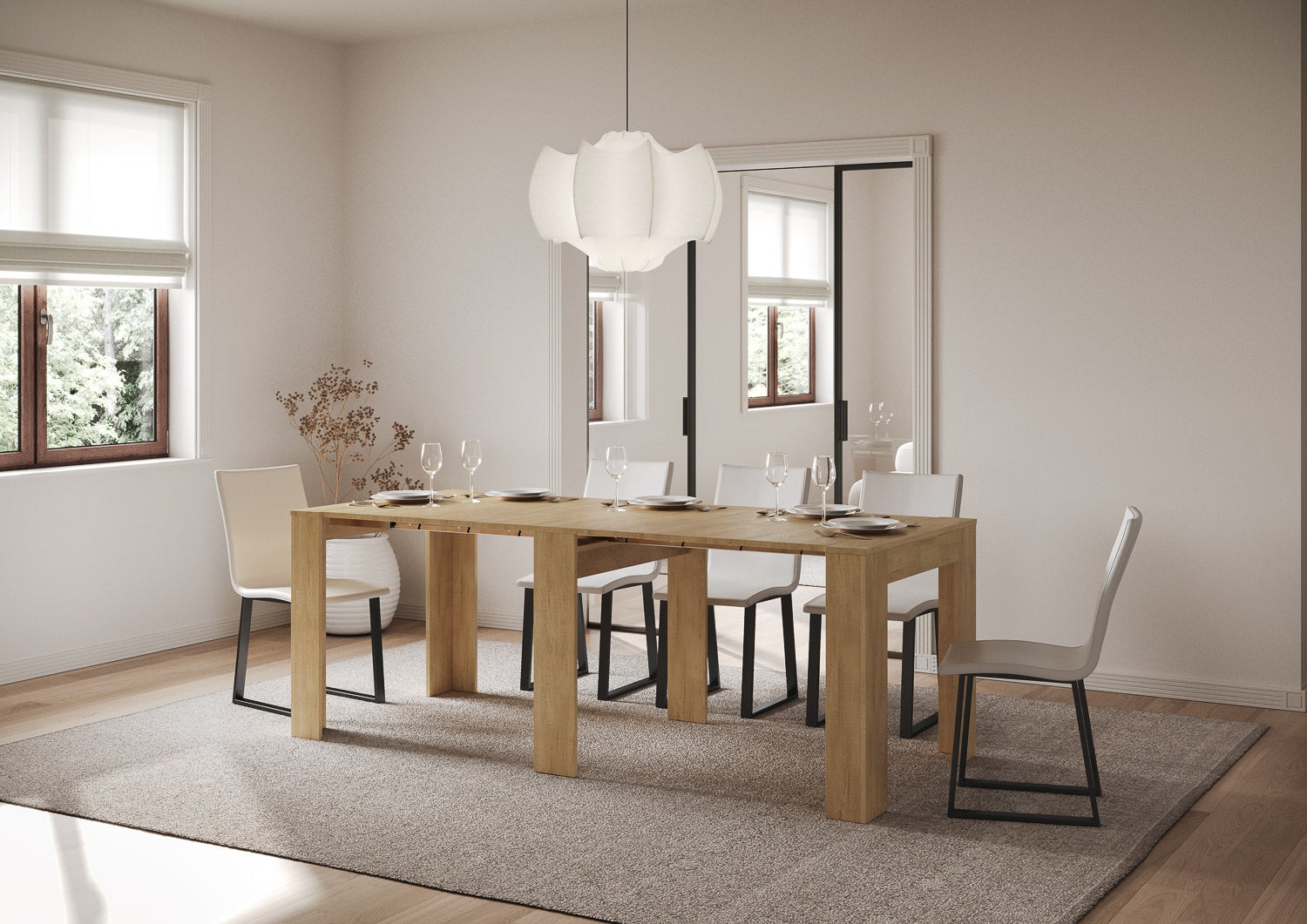 Console Extensible 90x25/211 cm Kiba Chêne Nature rallonges internes - 3