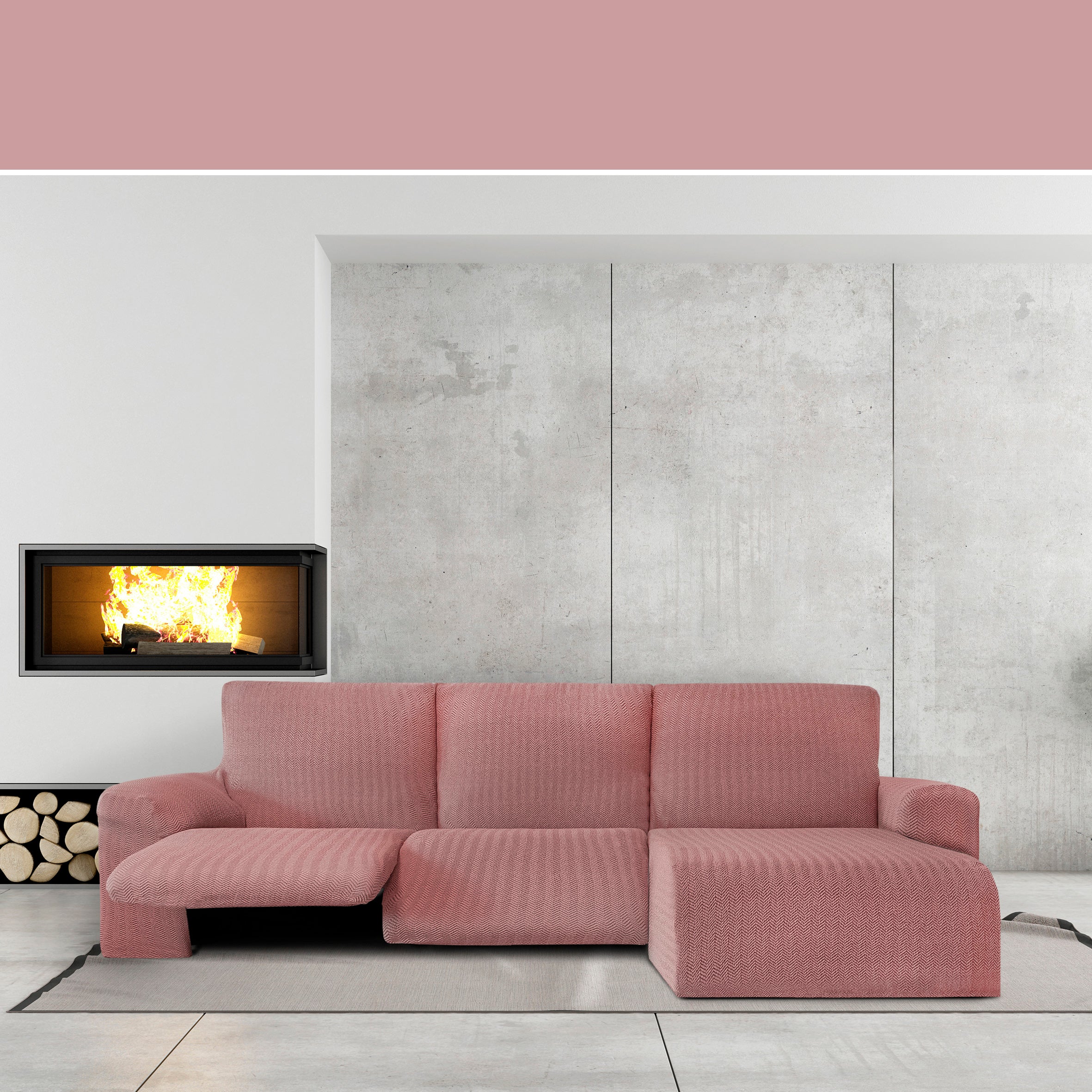 Copridivano Jaz per divano ad angolo relax destro braccio corto rosa 250 - 360 cm - 3