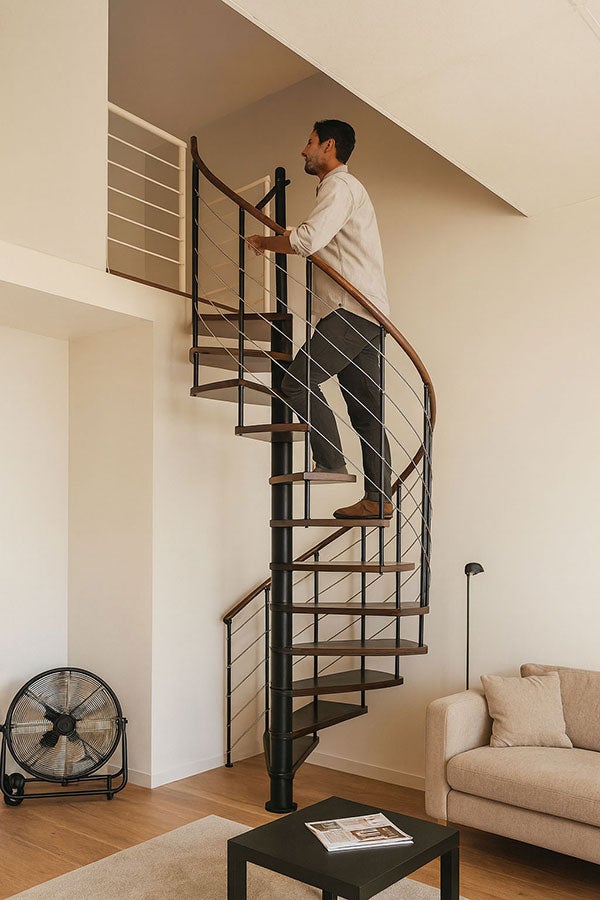 Escalier colimaçon 13 marches - Diamètre 120cm - Hauteur à franchir 2.54 à 3.05m - Noir et Noyer - VENE120-SNMNOY-13 - 4