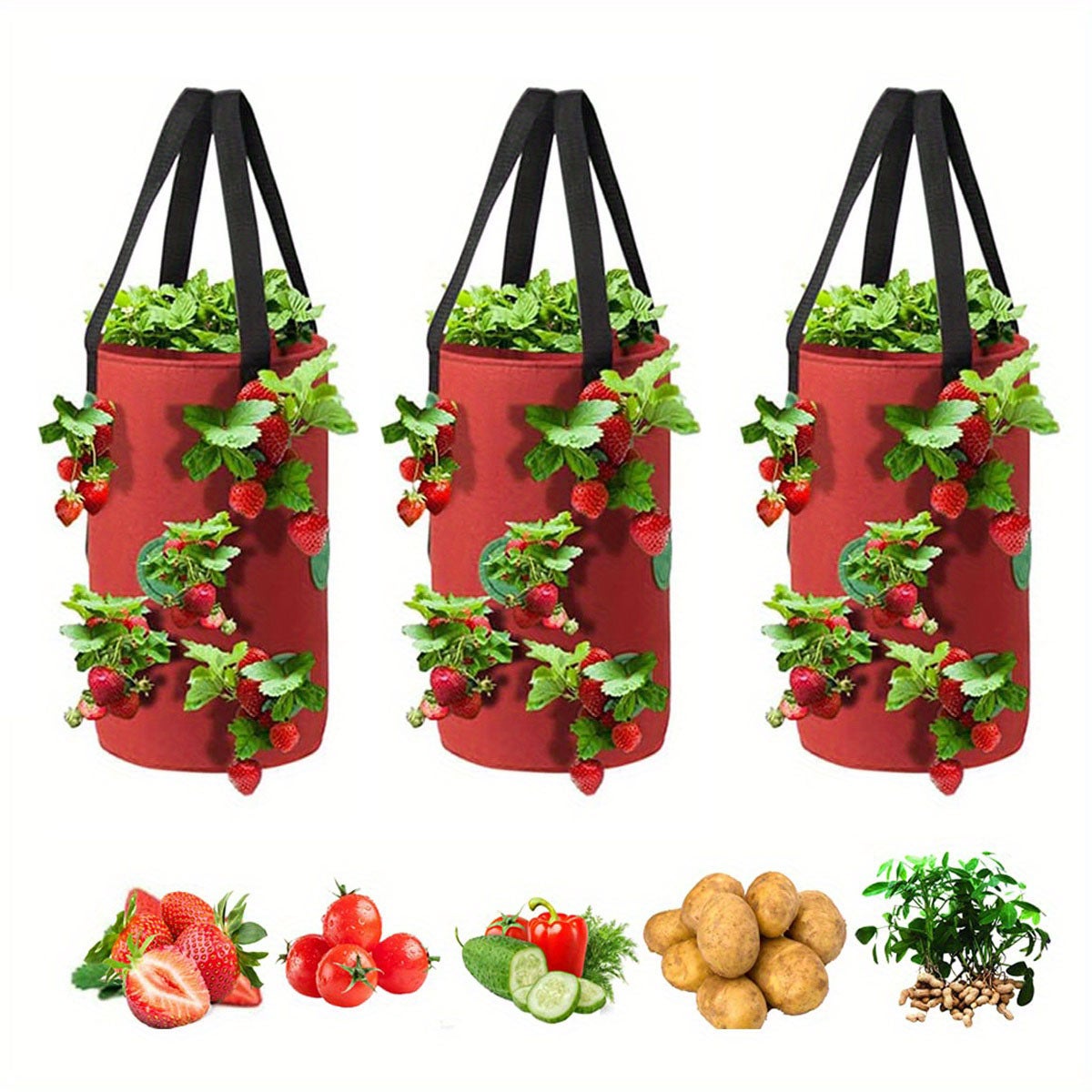 Fioriera per Pomodori Capovolta, 4 Pezzi Fioriera per Fragole, Erbe Aromatiche, Pomodori Capovolti, da Appendere, Borse per Coltivazione di Fragole e Pomodori Invertiti (GREEN