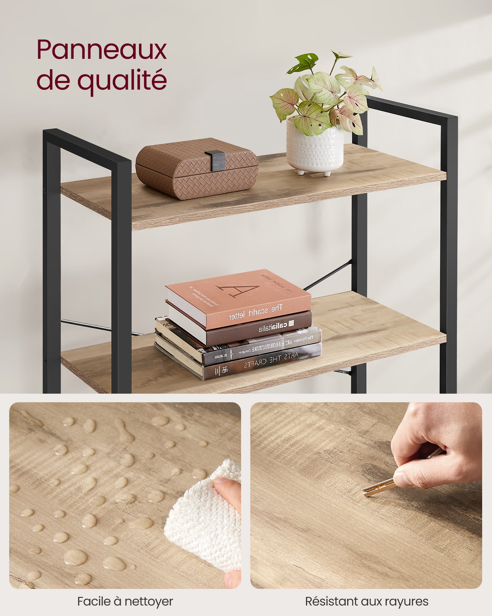 Étagère de Rangement 6 Niveaux, Bibliothèque avec Cadre en Acier, 30 x 80 x 186 cm, Marron Chameau et Noir d'Encre - 7