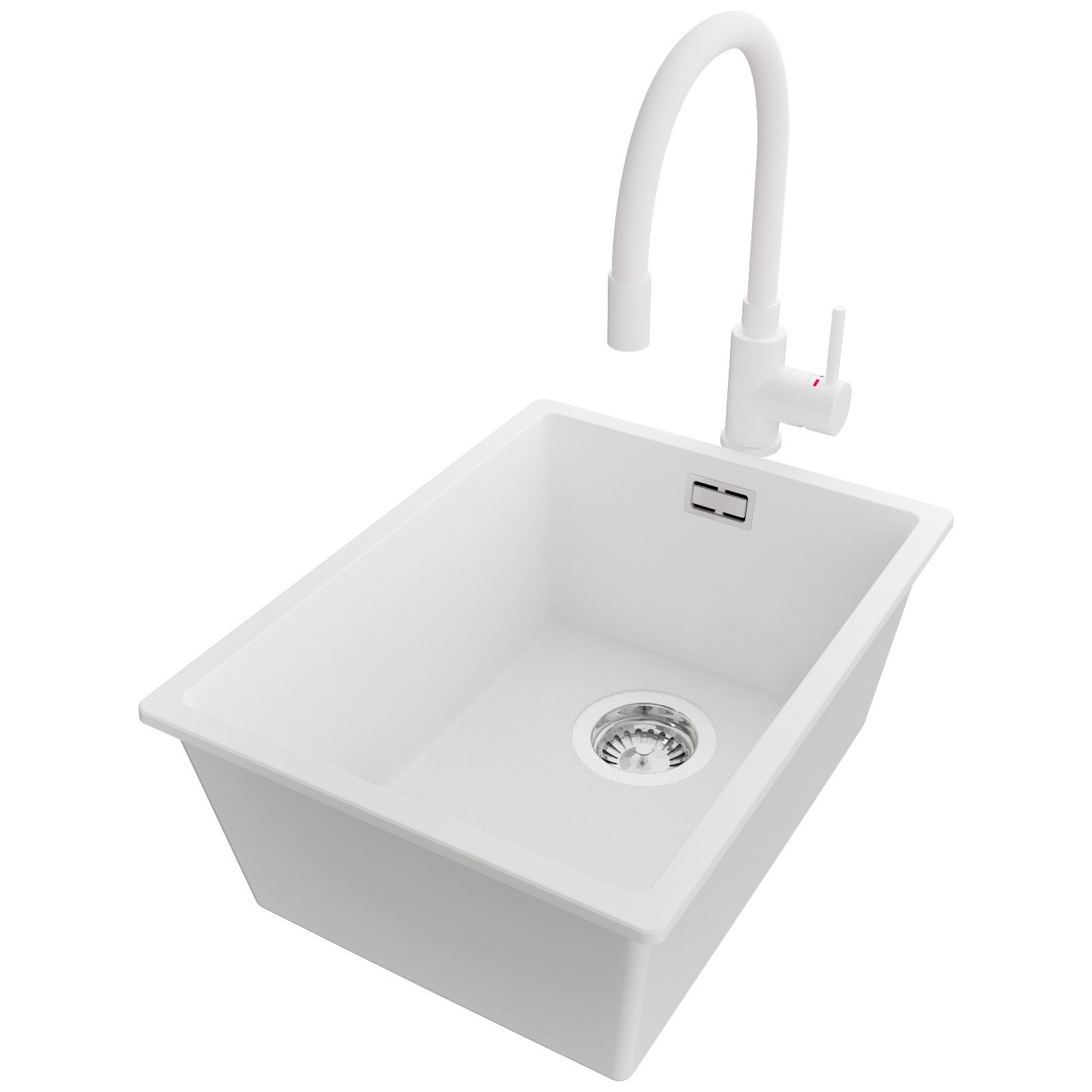 Zlewozmywak Granitowy Biały 36x47cm, Zlew Kuchenny 1 Komorowy + Bateria 38x14cm + Syfon, Nablatowy do szafki od 40cm - Londyn Slim PRIMAGRAN