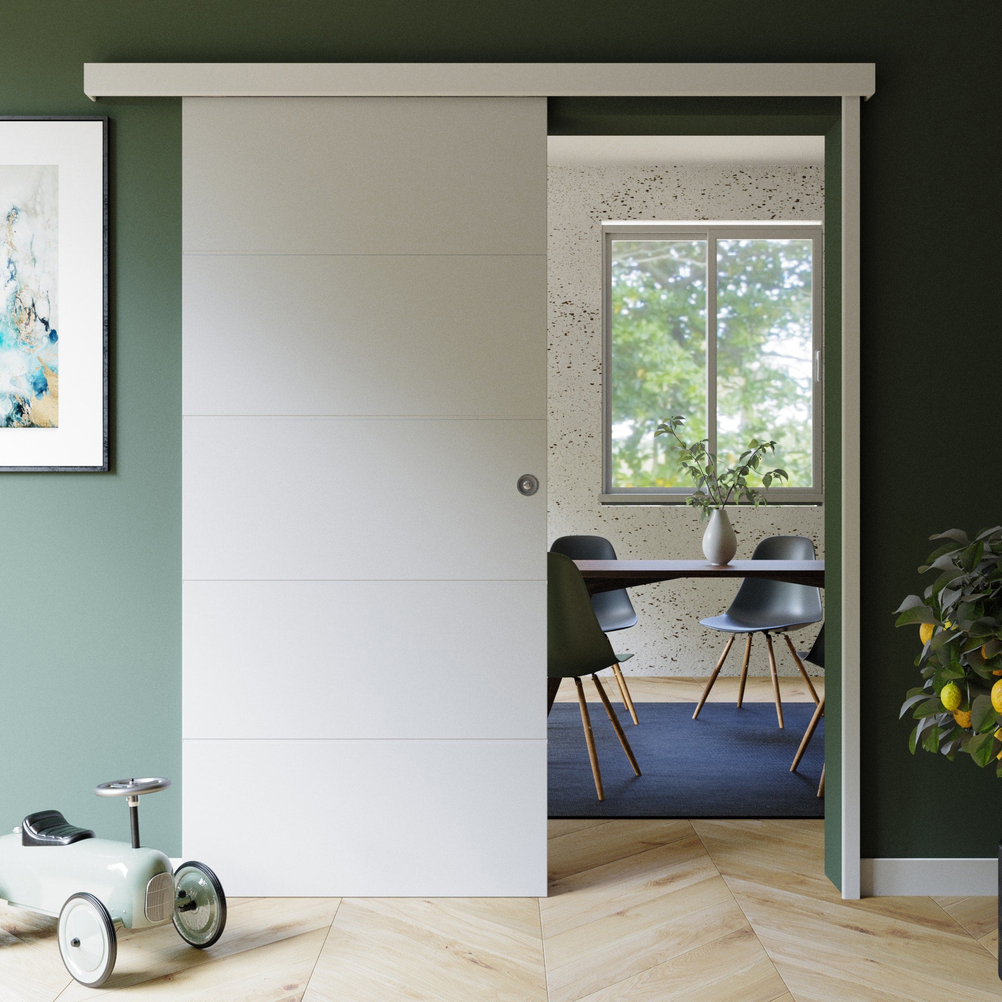 Porte Coulissante avec Rail + Serrure - Prépeinte Ligne 93 cm - 3