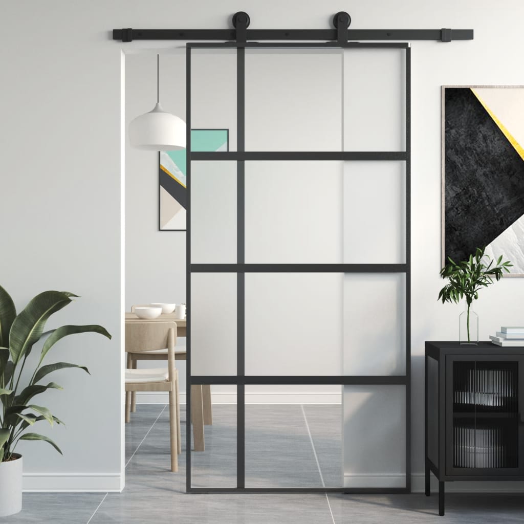 Puerta corredera | Puerta de la cocina vidrio templado y aluminio negra 102,5x205 cm CFW31195 - 2