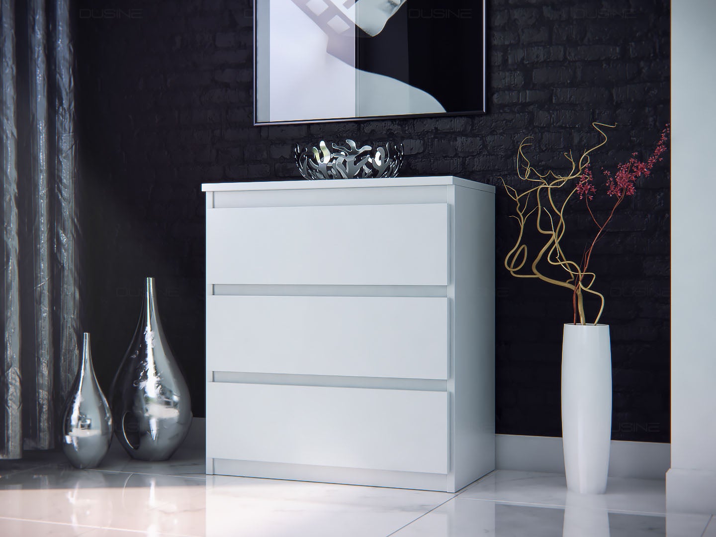 Buffet bahut Issa 70 cm Caisson Blanc MAT avec 3 Tiroirs en 18 mm - 2