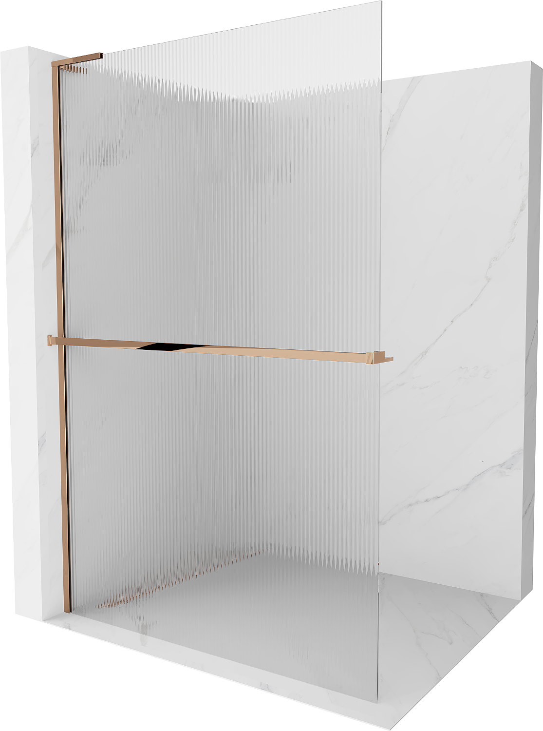 Mexen Kioto+ L ścianka prysznicowa z półką Walk-in 120 x 200 cm, prążki, różowe złoto - 800-120-123-60-09