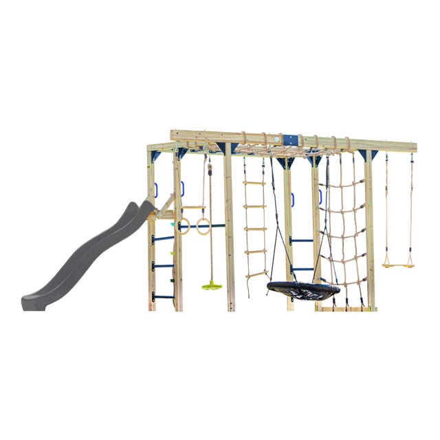 Axi Boris Aire De Jeux En Bois/Structure D'Escalade, Toboggan Gris - Balançoires, Trapèze, Cordes D'Escalade Et Barres De Singe | Jeux Extérieur