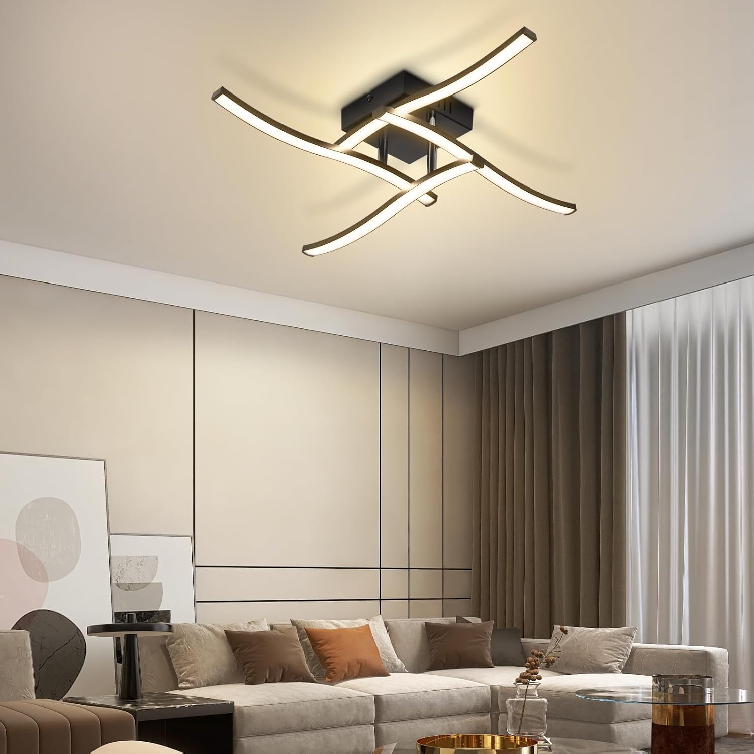 ZMH Lampa sufitowa LED 24W nowoczesna czarna o falistym kształcie do kuchni, salonu i przedpokoju - 8