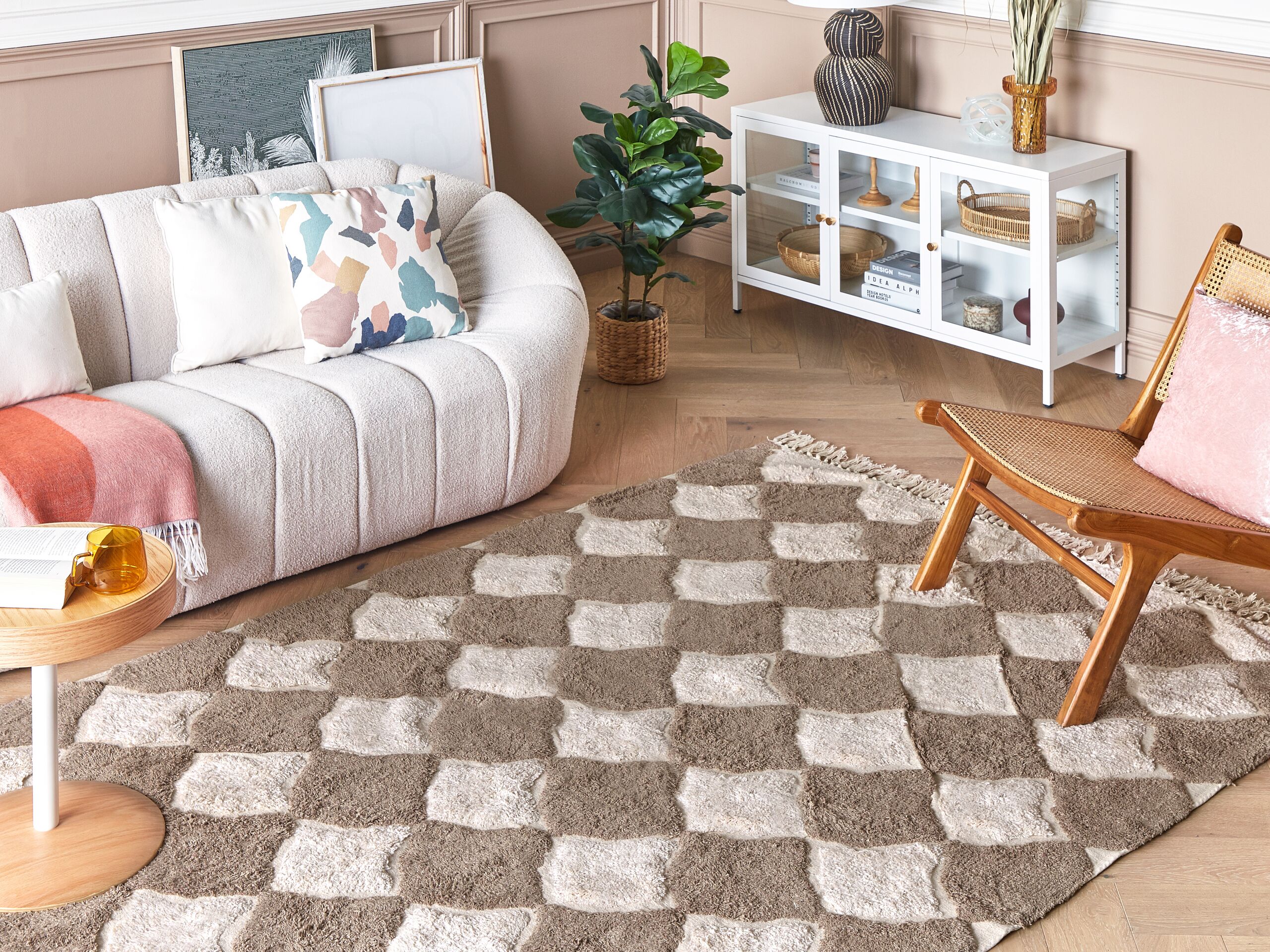 Beliani alfombra de algodón marrón/beige 160 x 230 cm sinop
