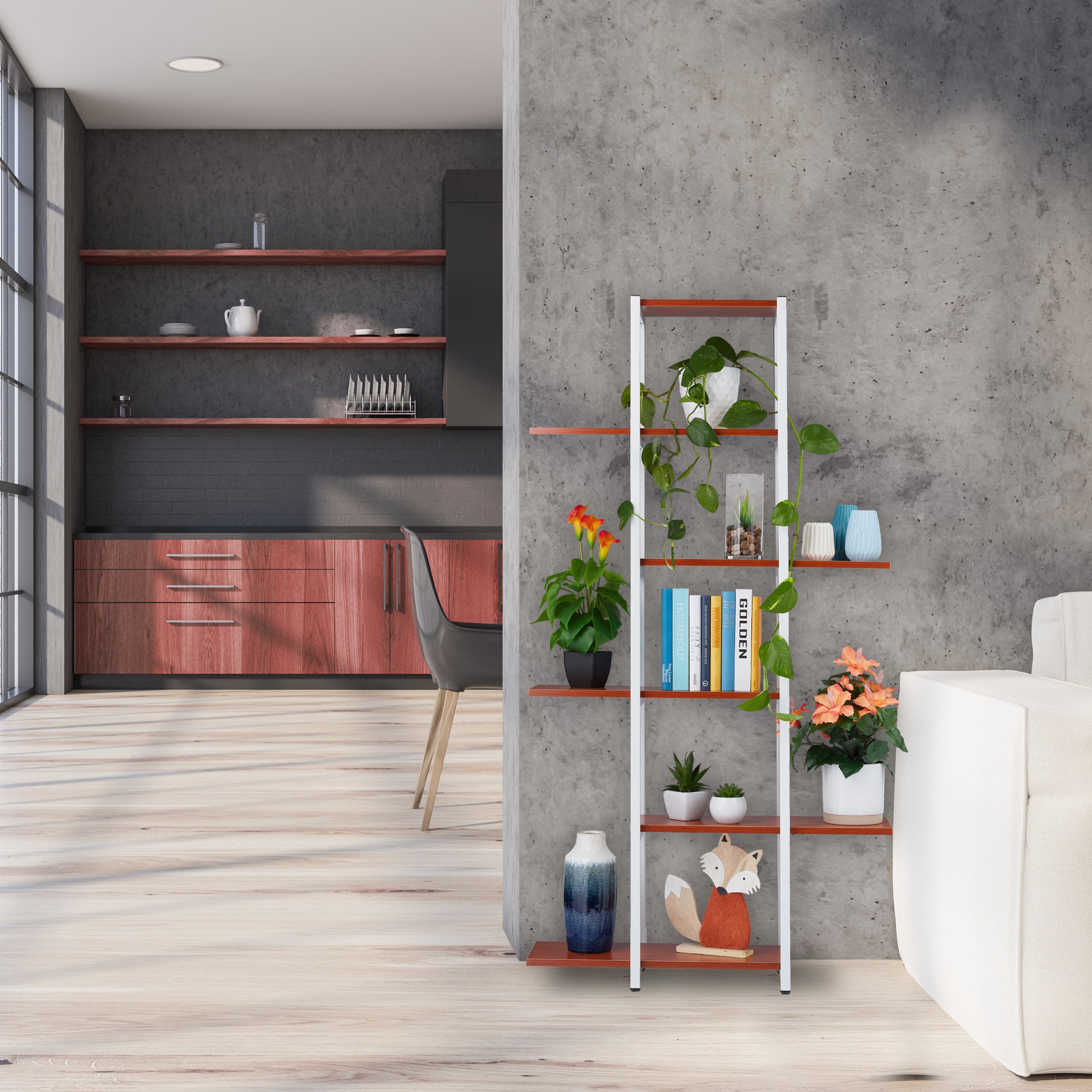 Étagère à Plantes 6 Niveaux Relaxdays - Escalier Fleurs Métal Et Aspect Bois H 150 Cm