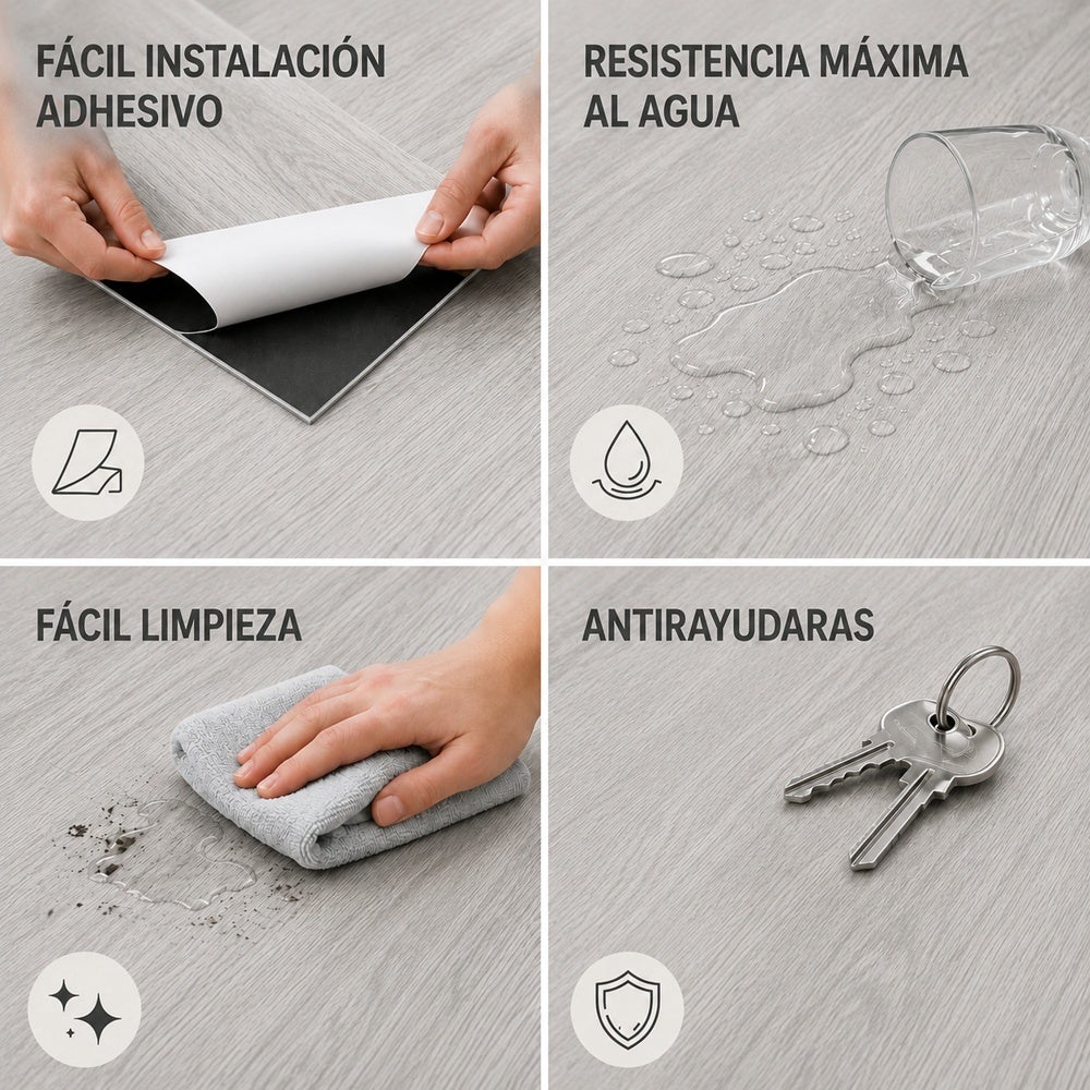 Arquiservi® - Pavimento Vinílico Autocolante PVC Carvalho Cinza 2,5 m² - Sala e Jantar | Resistente à Água | Durável | 2mm - 3