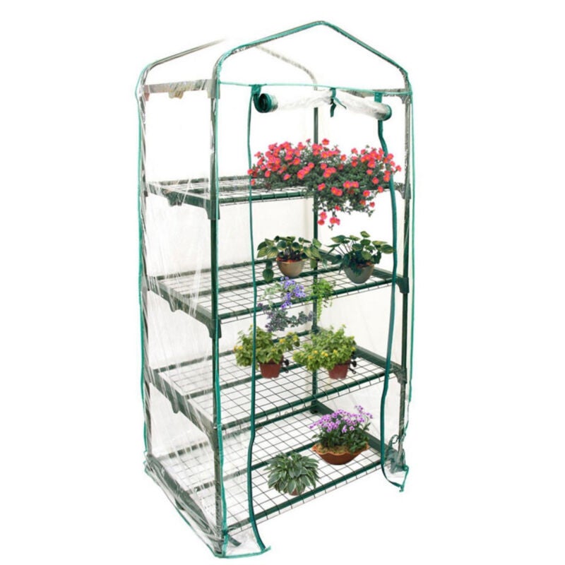 Capac de seră din PVC cu 4 niveluri - Capac de schimb pentru seră mini de grădină interioară sau exterioară (suportul din fier nu este inclus)