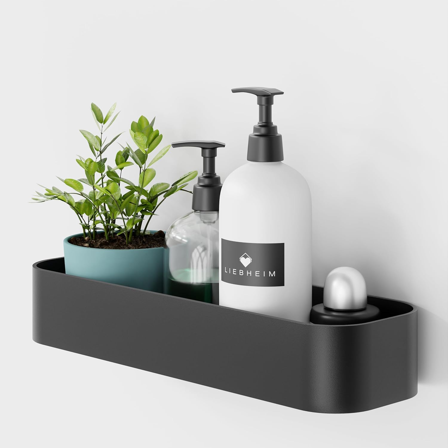 (Aluminium Noir) Étagère de Douche - sans perçage - Installation avec Ruban adhésif de Montage ou Colle puissante Industrielle - 2