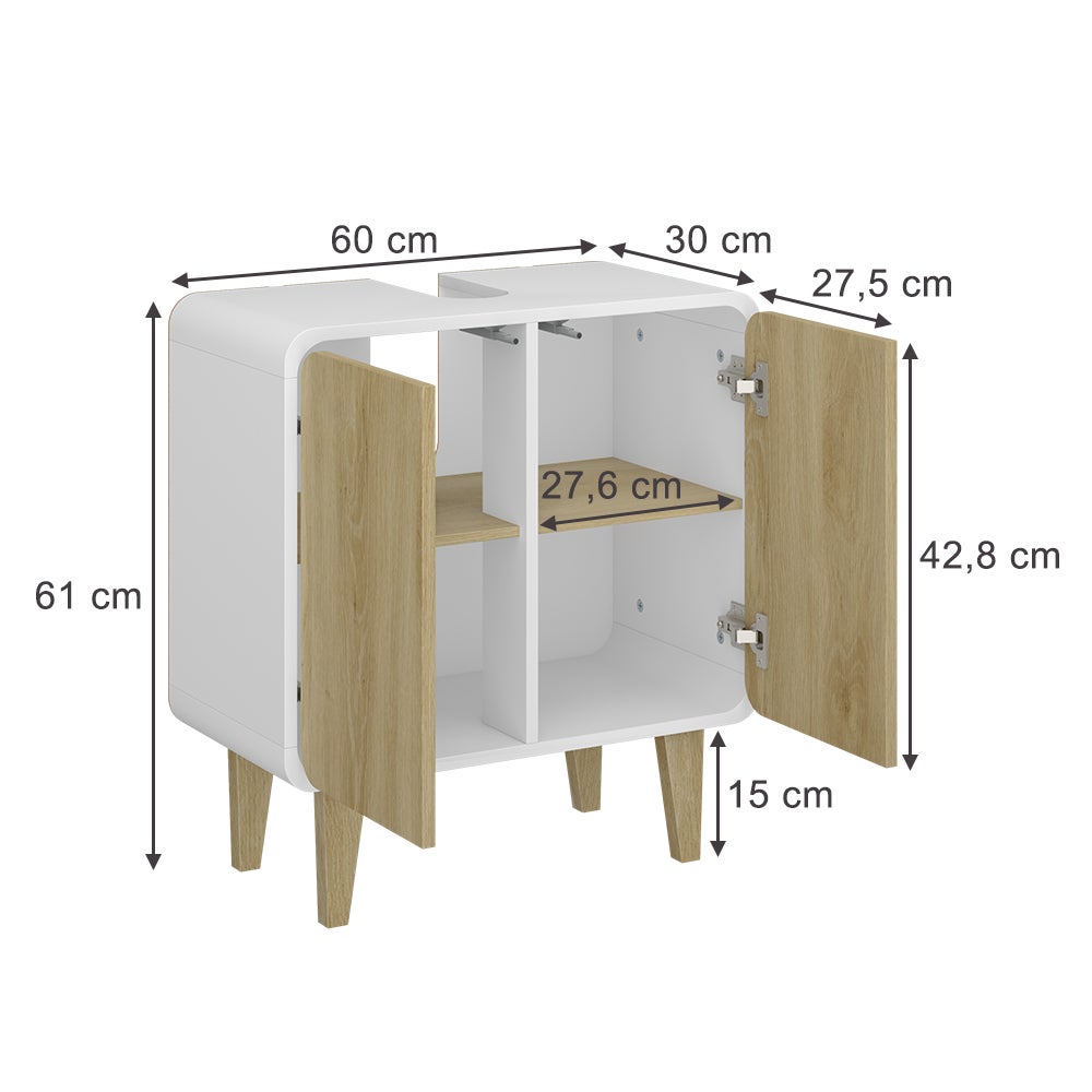 Vicco Meuble sous vasque Arla, blanc/chêne, 60x61cm - 2