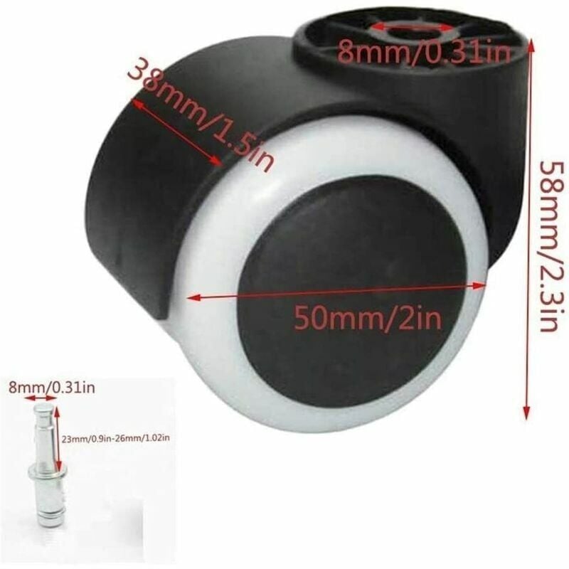 Sourcing Map 2Pcs 1,5" Roulette Pivotant Roulette Polyuréthane Tige Filetée M8x25mm Polyurethane