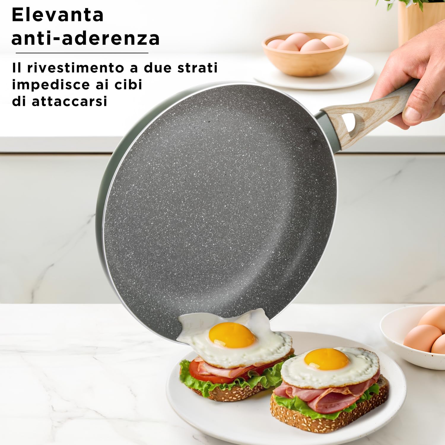 KASANOVA Batteria pentole Cooking Therapy, Set pentole induzione e padelle antiaderenti con paletta, Set cucina completo con scritta al laser e manici - 4