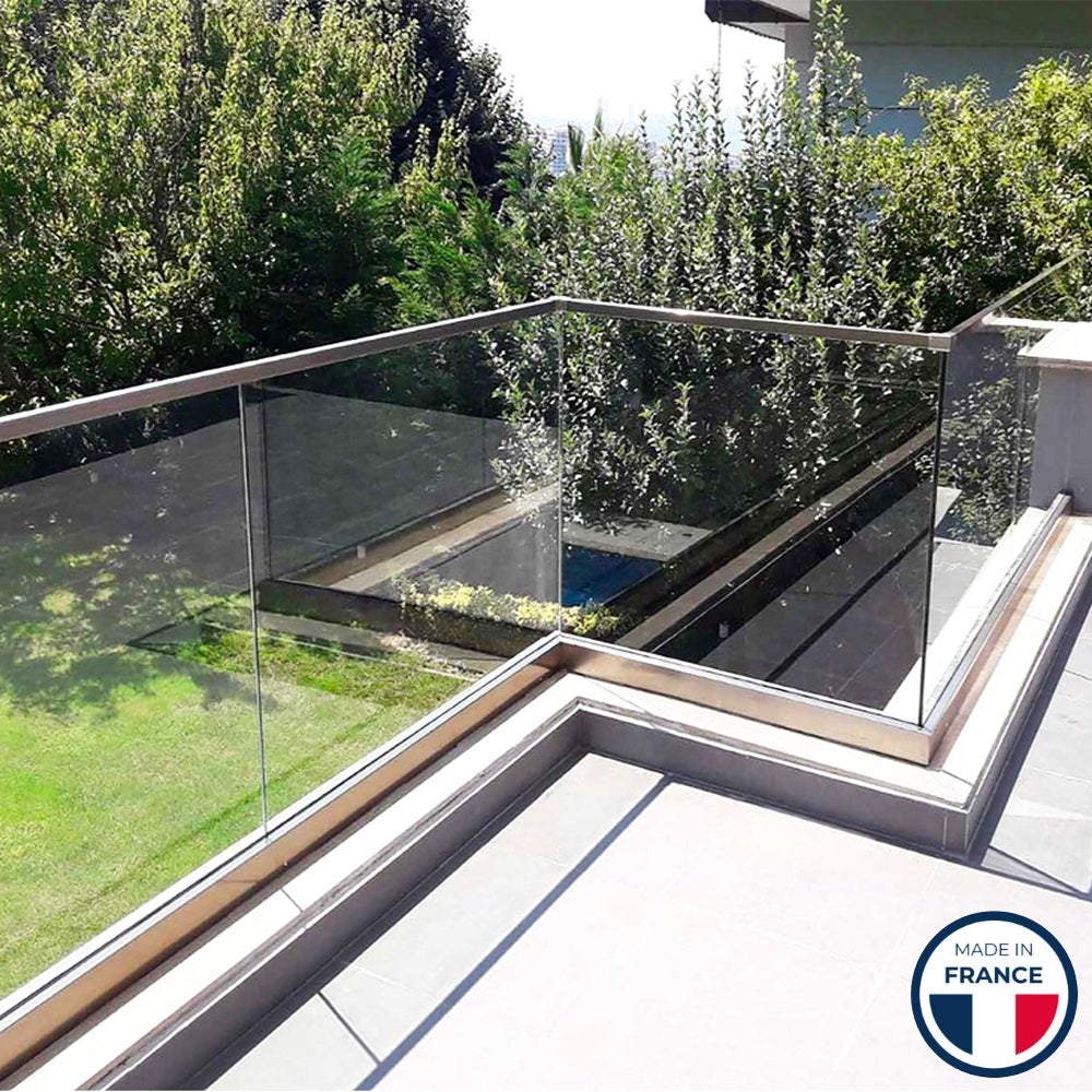 Garde-corps en verre feuilletée et trempée 17 mm, kit de 1 ml, pose sur rail aluminium, MAJURO - 7