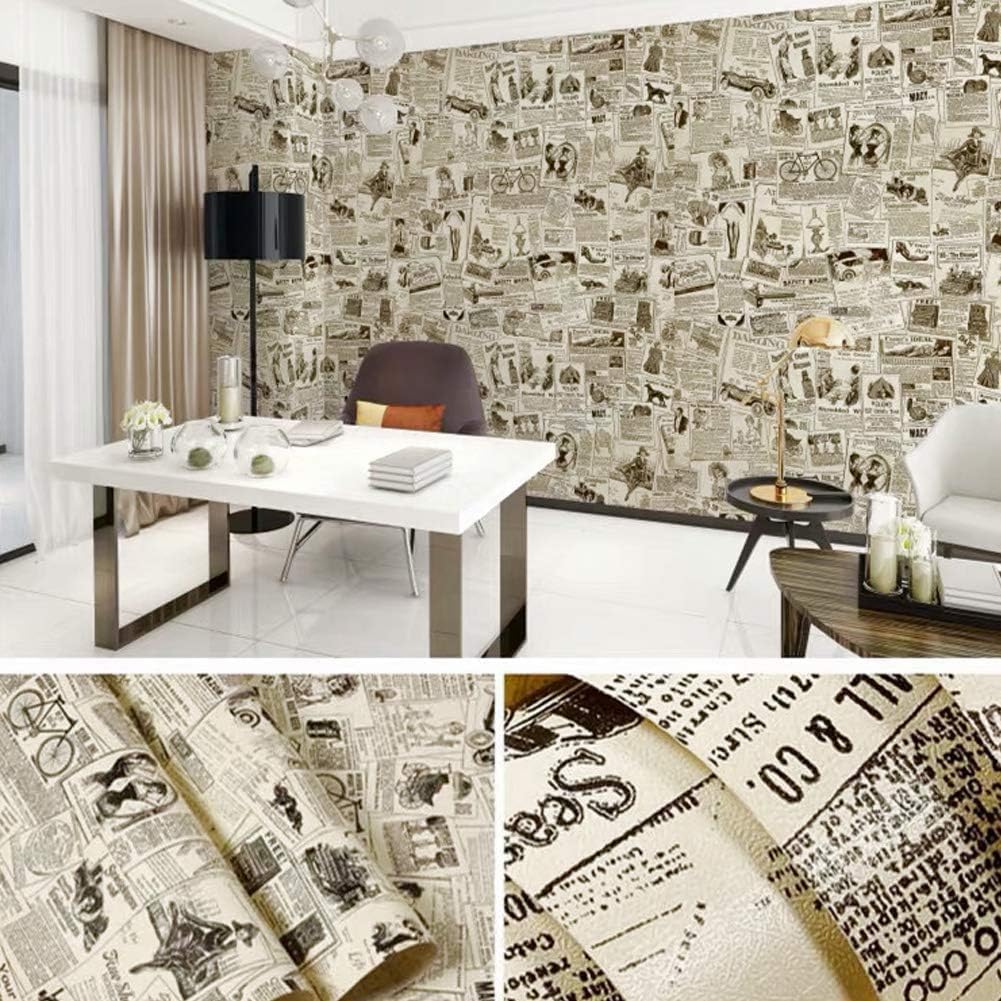 Carta da parati autoadesiva in PVC, motivo giornale vintage, 45 cm x 5 m, ideale per decorare il soggiorno e la camera da letto - 3