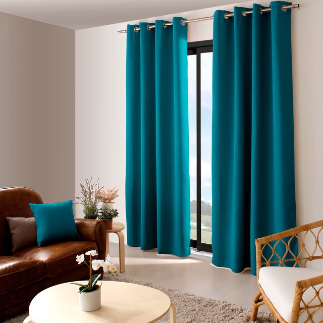Rideau occultant uni avec 8 œillets - Bleu Canard - 140x240 cm - Polyester