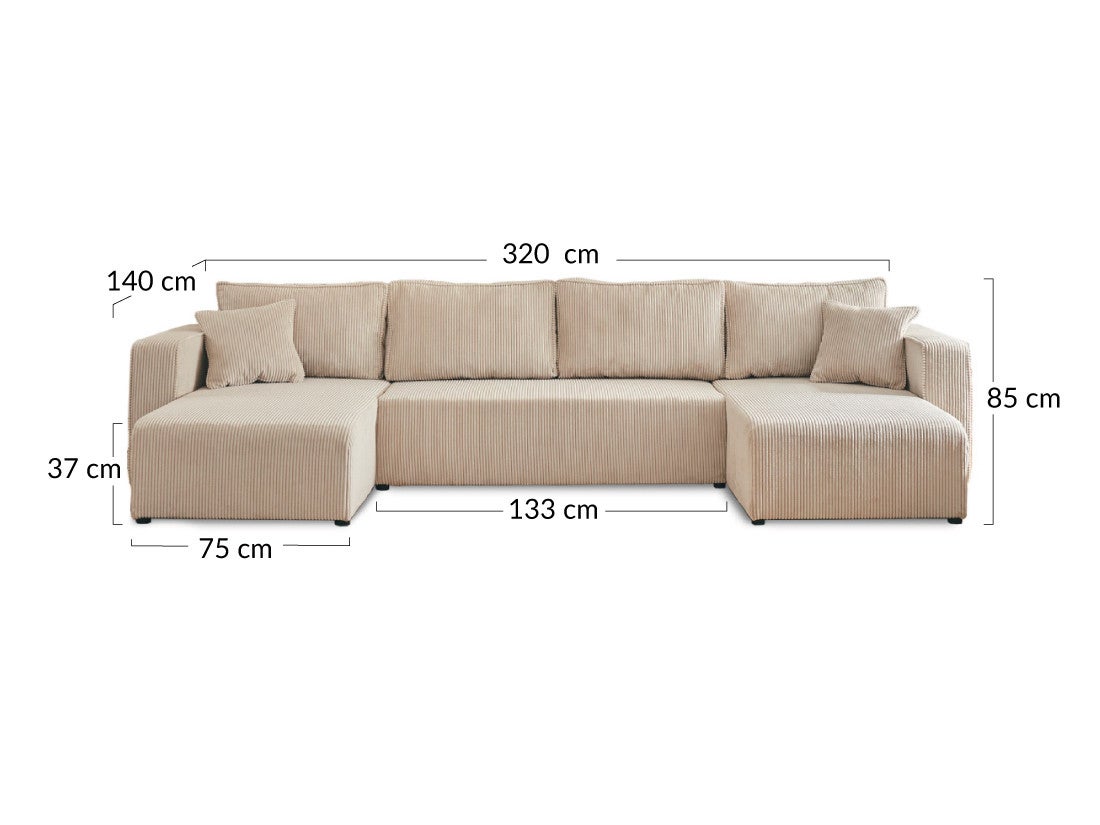 Canapé panoramique 7 places Convertible coffre en Velours côtelé Beige - TOPAZE - Best Mobilier - 8