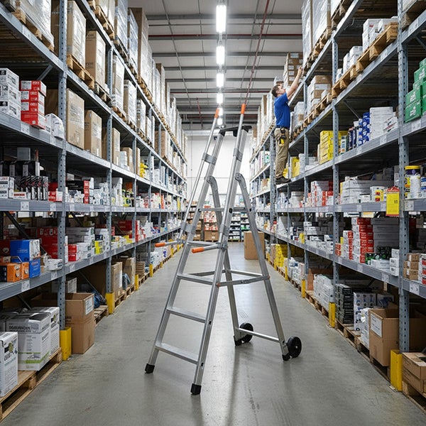 Escabeau roulant 6 marches - Hauteur de travail max. 3,36m - Largeur 0.53m - 2 poignées rabattables - QM-6 - 4