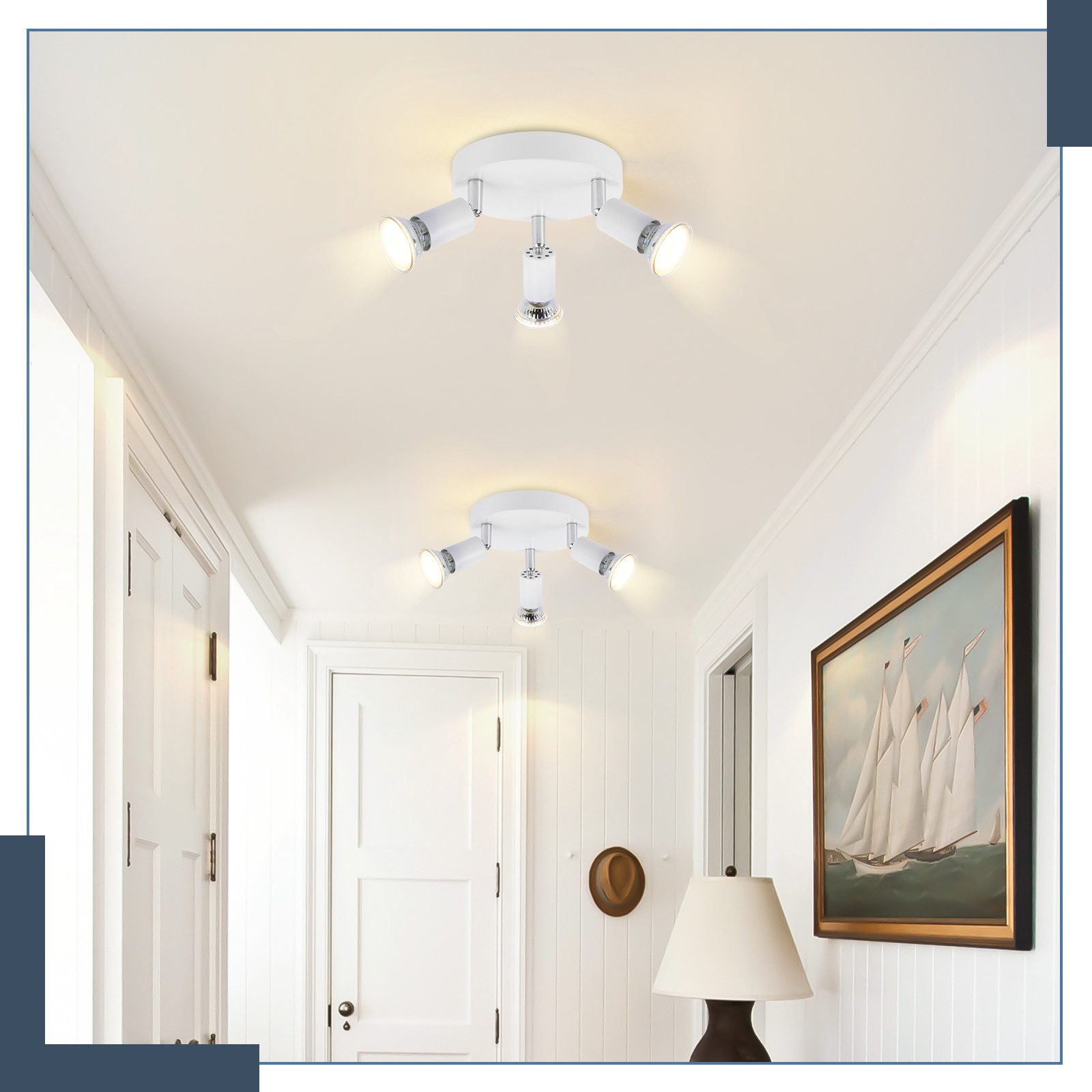 NETTLIFE Lámpara de Techo LED GU10 - 3 Focos de Techo Redondos Modernos de 350° para Cocinas Pasillo Dormitorio Sala de Estar - Sin Bombilla blanca - 8