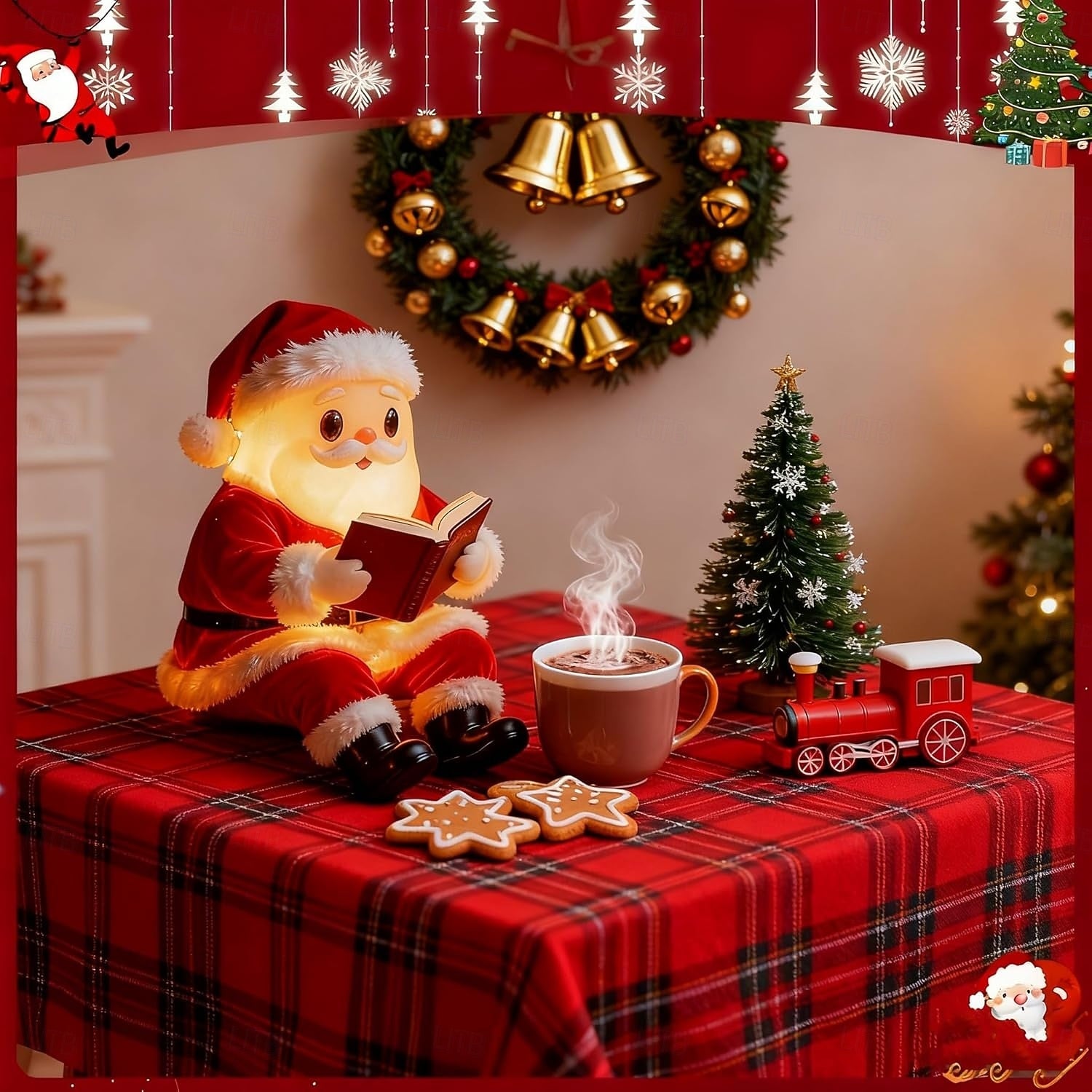 Lampada da lettura di Babbo Natale, divertente ornamento luminoso notturno di Babbo Natale, statuina retrò di Babbo Natale decorazione per la casa per - 8