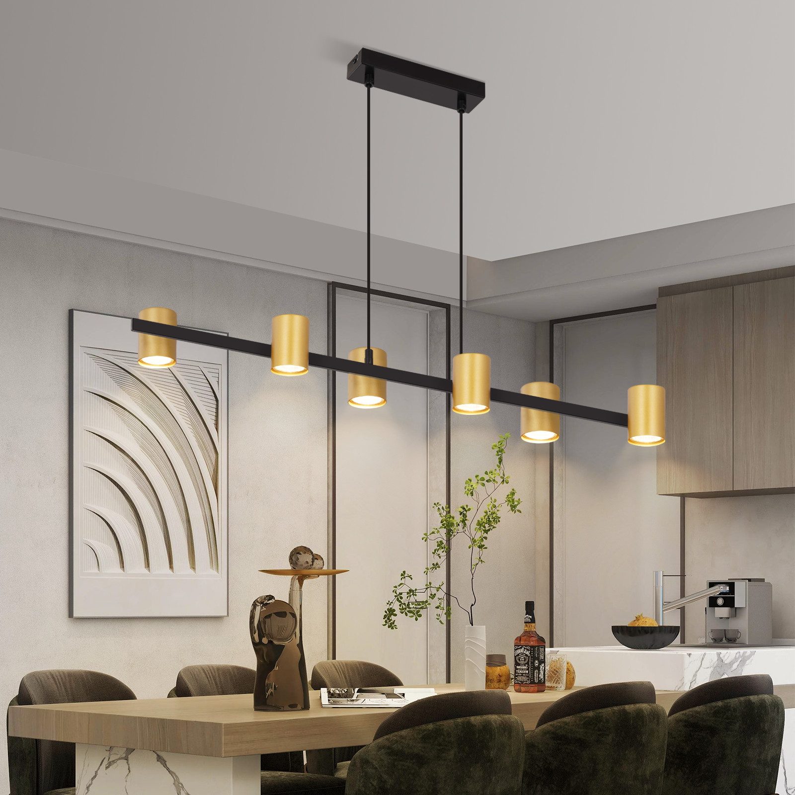 NETTLIFE Candeeiro suspenso, Suspensão mesa de jantar candeeiro suspenso com 6 luzesâmpadas pretas GU10 metal industrial, 25 W, 2,5 cm - 7