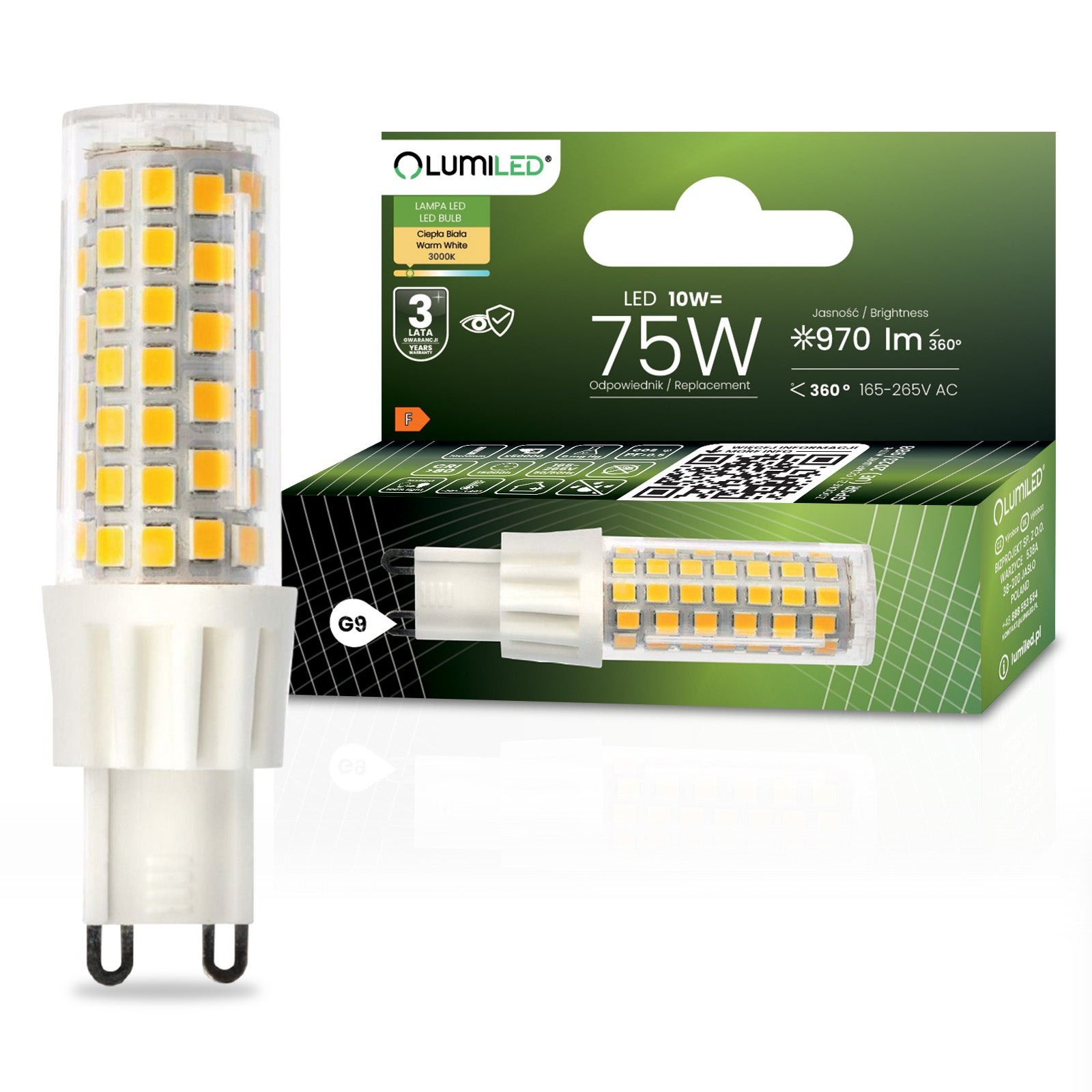 Żarówka LED Lumiled G9 Kapsułka 10W 970lm 3000K Ciepła biel 360st 1 szt.