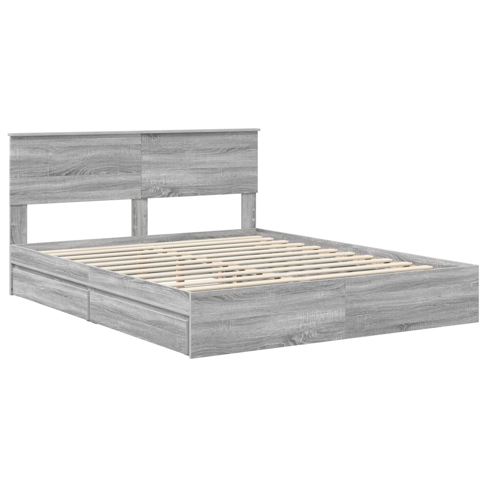 Lit avec rangement, panneau de bois, gris, pour la chambre, 160 × 200 cm - 4