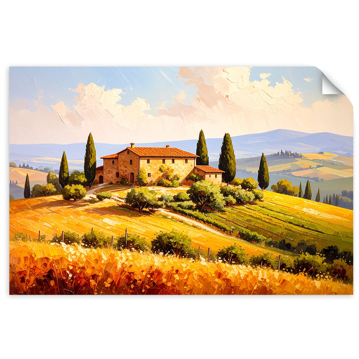 Naklejka na ścianę do salonu sypialni, Toskania Krajobraz Widok 120x80