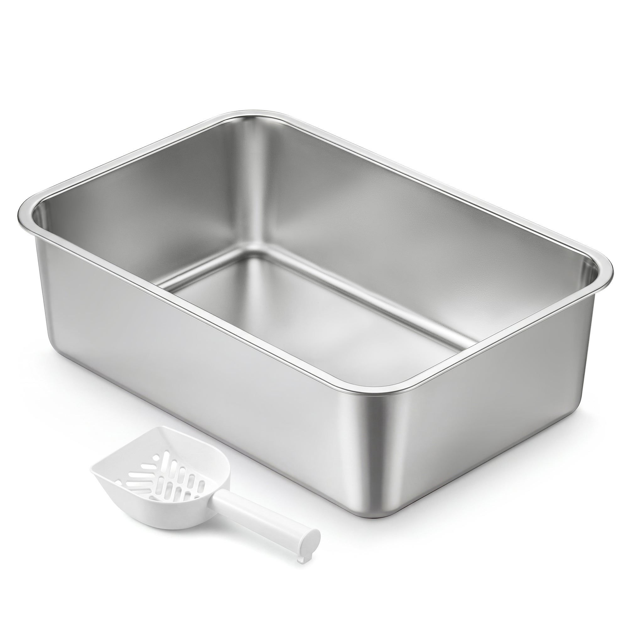 Feandrea  Bandeja Sanitaria Para Gatos De Acero Inoxidable,Arenero Abierto Con Pala, Antiadherente,Sin Olores,L, 50 X 35 X 15 Cm, Para Gatos Medianos Y Grandes Plateado Acero Inoxidable, Leroy Merlin