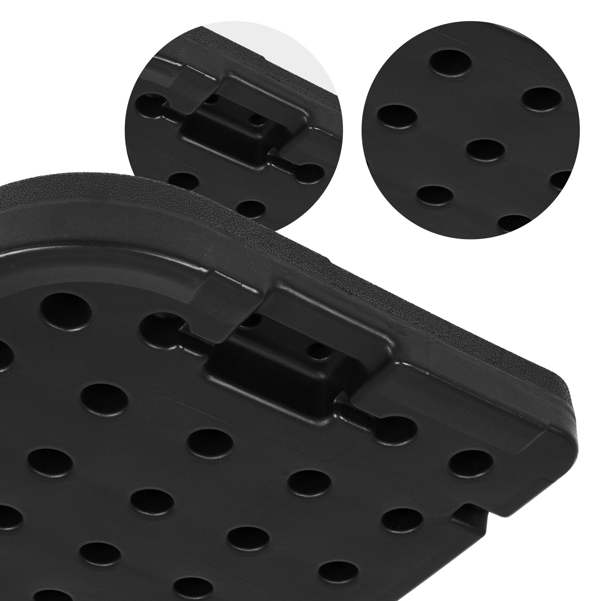 Lot de 4 poids de lestage pour base de parasol déporté noir en plastique dalles remplissables 60 L eau ou 80 Kg sable plaques pour support en croix - 7