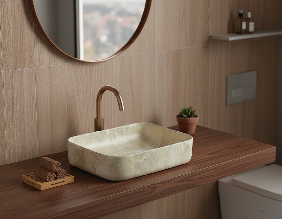 Lavatório de porcelana DALLAS RECTANGULAR bege 500x390x130 mm - 3