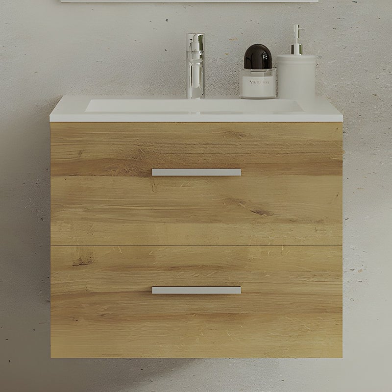 Szafka łazienkowa wisząca z umywalką - Naturalny jasny - 60 cm - KAYLA