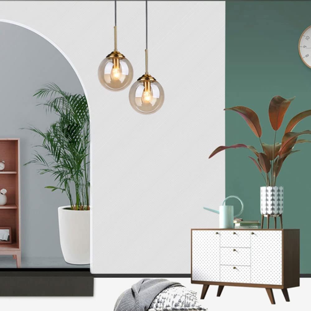 Lustre industriel DLSixyi à 3 suspensions. Sphères verre transparent/gris/ambre. Pour îlot cuisine et salon. Culot E27 - 3