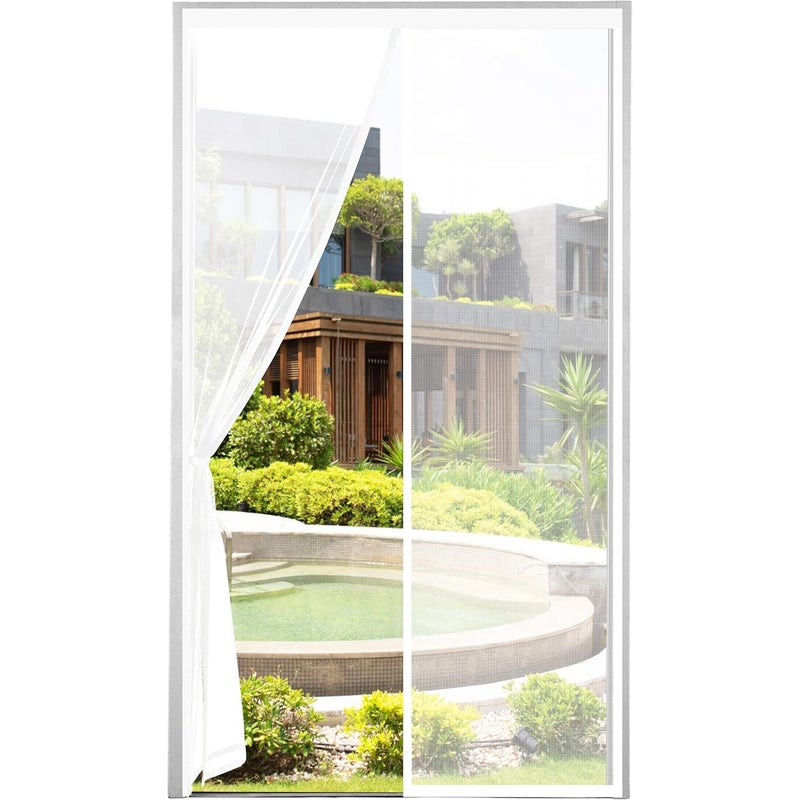 Zagęszczona moskitiera na drzwi 120x210cm Bardzo gęsta siatka Magnetyczna kurtyna przeciw muchom, magnetyczne patyczki,automatyczne zamykanie, biała