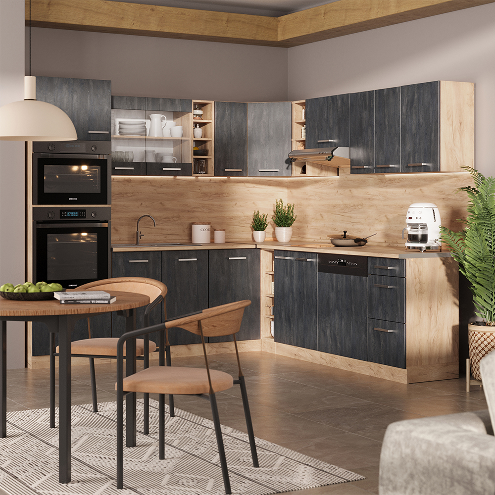 Cuisine équipée Vicco R-Line Angle 287x277 Cm - Chêne Anthracite Brillant