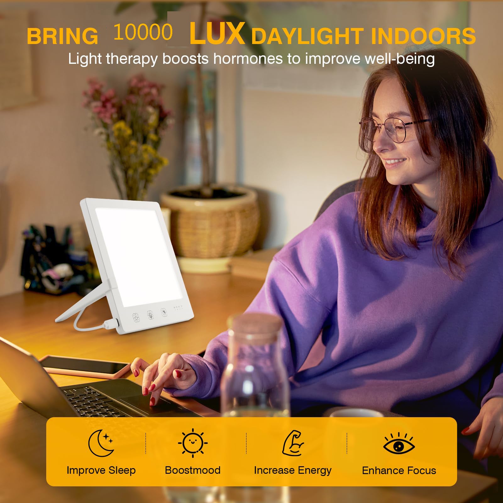 éclairage Bien être Lampe De Luminothérapie 10000 Lux - 3 Couleurs & 9 Intensités - Maison & Bureau Lampe Vitamine D