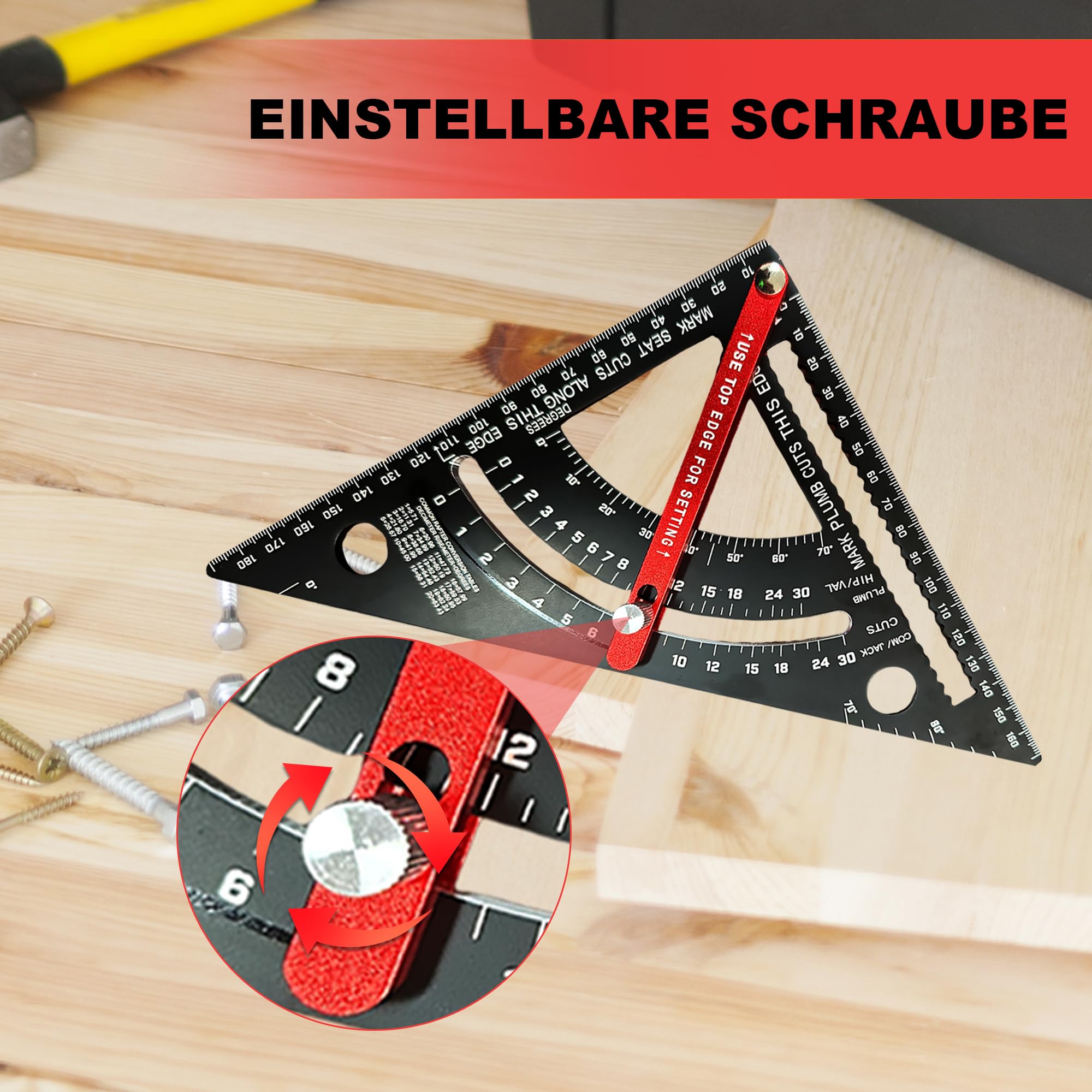Equerre de charpentier 180mm,carré réglable chevron carré outils de menuiserie, combinaison carré d'encadrement, équerre de menuisier en aluminium - 2