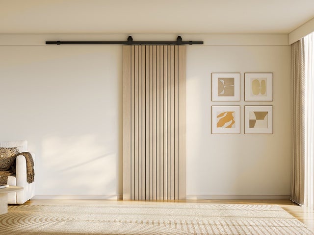 Porte coulissante avec système en applique en bois et MDF striée - H205 x L93 cm - AREZO