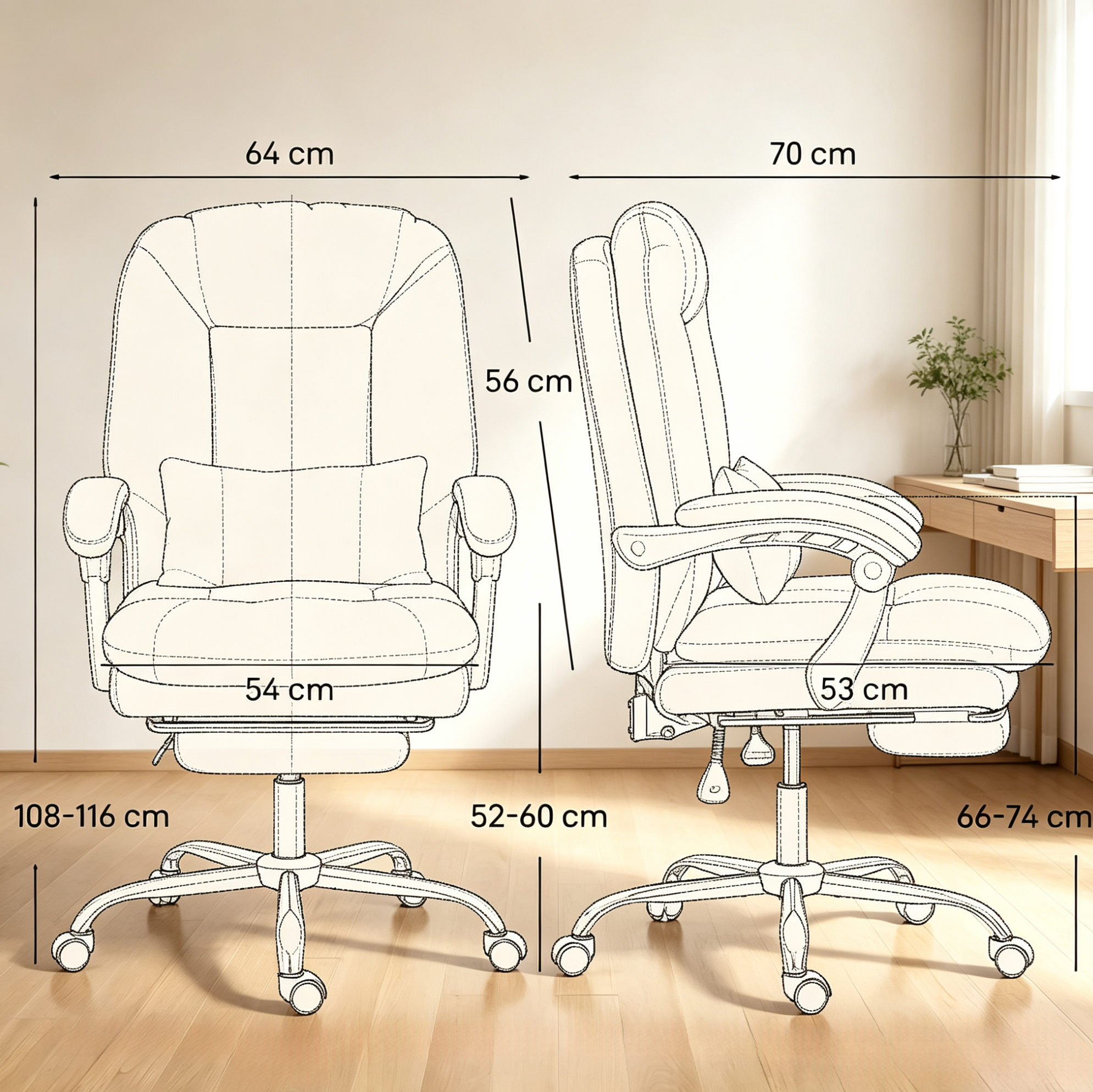 Chaise de bureau ergonomique, hauteur réglable, dossier inclinable et ...